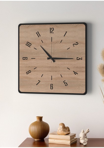 Modern Tasarım Ahşap Duvar Saati | Siyah & Sonomo Mdf | 48CM Büyük Boy fırsatları