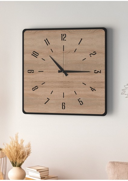 Modern Tasarım Ahşap Duvar Saati | Siyah & Sonomo Mdf | 48CM Büyük Boy indirimleri