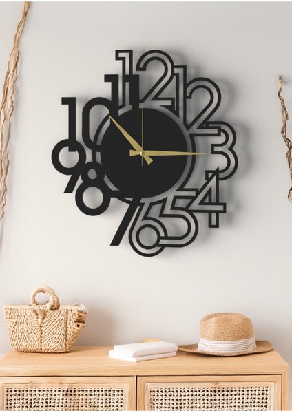 Ahşap Duvar Saati - Modern Tasarım Siyah Soyut Rakamlı 5mm Dekoratif Salon Ofis Saati