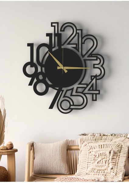 Ahşap Duvar Saati - Modern Tasarım Siyah Soyut Rakamlı 5mm Dekoratif Salon Ofis Saati fırsatları