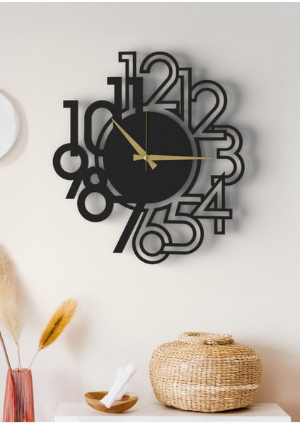 Ahşap Duvar Saati - Modern Tasarım Siyah Soyut Rakamlı 5mm Dekoratif Salon Ofis Saati indirimleri