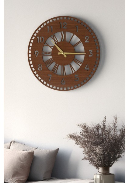 Dekoratif Yeni Modern Gienah Ahşap Duvar Saati 48CM - 2 Adet Vazo Tablo Hediye