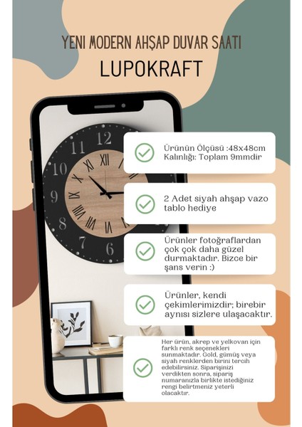 Büyük Boy Modern Duvar Saati Siyah Meşe - Romen ve Türkçe Rakamlı Şık Tasarım Salon Ofis Saati fiyatları