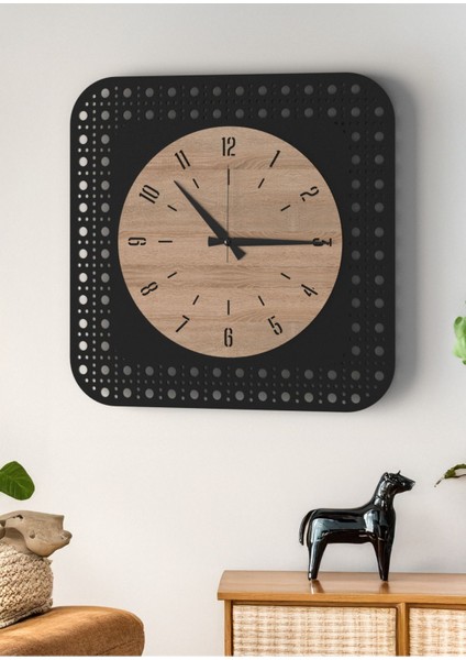 Modern Delikli Tasarım Duvar Saati | Ceviz & Beyaz Mdf | 48CM Büyük Boy