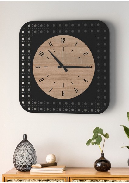 Modern Delikli Tasarım Duvar Saati | Ceviz & Beyaz Mdf | 48CM Büyük Boy