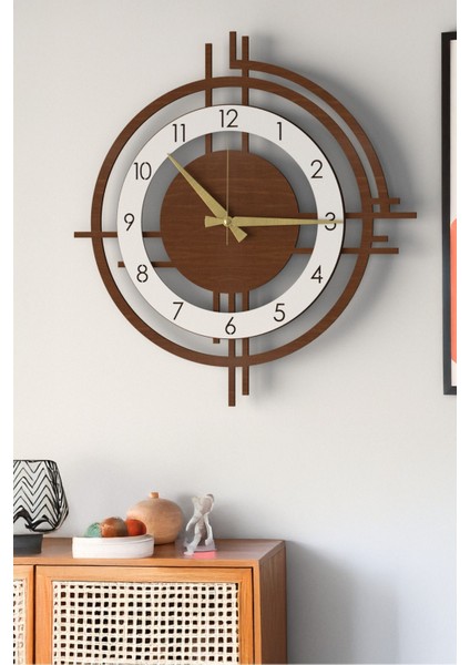 Şık ve Modern Duvar Saati - 48CM Büyük Boy, 3 Farklı Renk Seçeneği - Ceviz - Beyaz