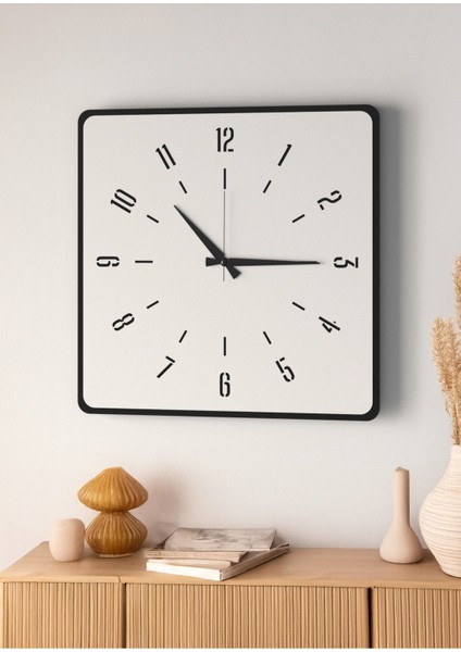 Modern Tasarım Ahşap Duvar Saati | Siyah & Beyaz Mdf | 48CM Büyük Boy
