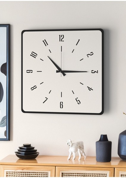 Modern Tasarım Ahşap Duvar Saati | Siyah & Beyaz Mdf | 48CM Büyük Boy