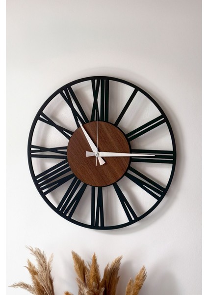 Modern Tarz Siyah Duvar Saati – Kahverengi Detaylı Dekoratif Model fırsatları