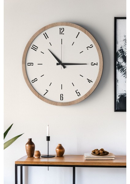 Dekoratif Ahşap Ross 128 Duvar Saati - Siyah & Beyaz Mdf Çerçeveli, 40CM, Sessiz Mekanizma
