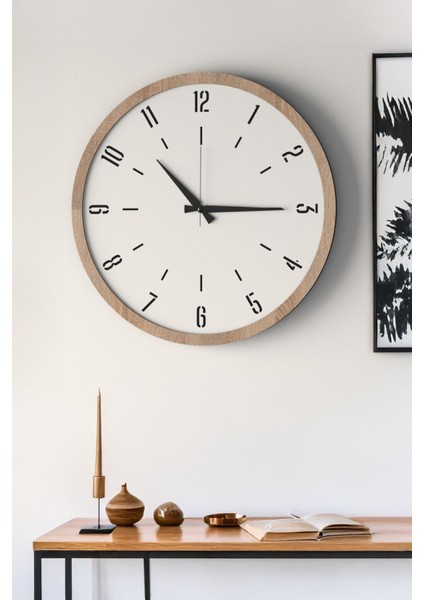 Dekoratif Ahşap Ross 128 Duvar Saati - Siyah & Beyaz Mdf Çerçeveli, 40CM, Sessiz Mekanizma