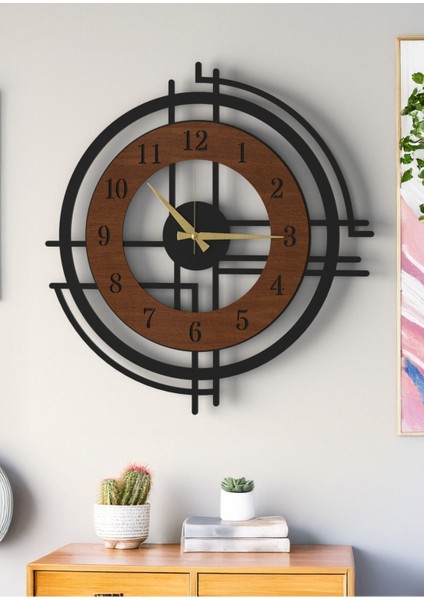 Büyük Boy Siyah Dekoratif Ahşap Duvar Saati - Modern Tasarım Sessiz Mekanizma Salon Ofis Için