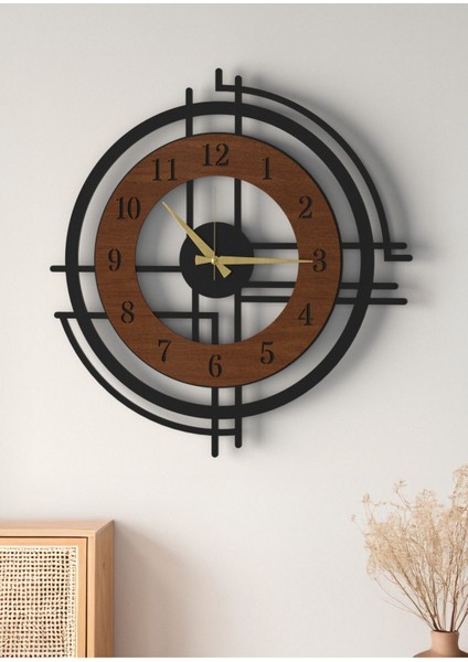 Büyük Boy Siyah Dekoratif Ahşap Duvar Saati - Modern Tasarım Sessiz Mekanizma Salon Ofis Için