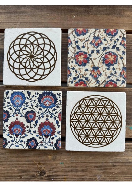 Baskılı Doğaltaş Bardak Altlığı 4'lü Set