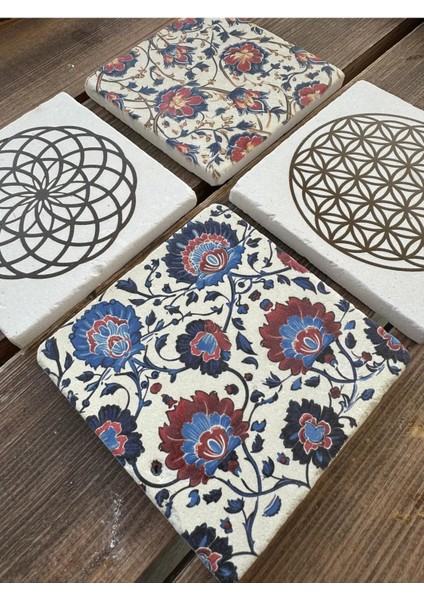 Baskılı Doğaltaş Bardak Altlığı 4'lü Set fiyatları