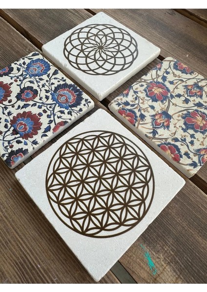 Baskılı Doğaltaş Bardak Altlığı 4'lü Set modelleri