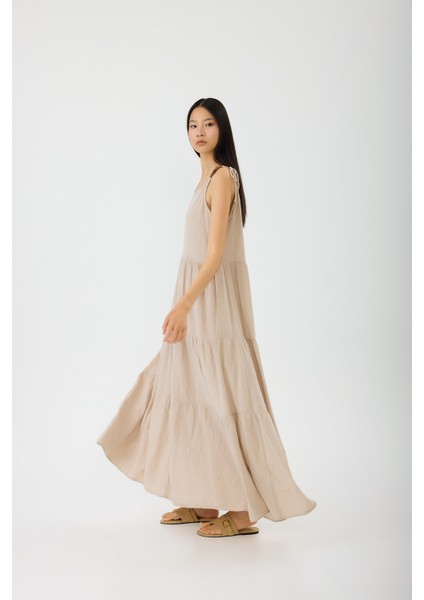 Boncuk Askılı Keten Elbise fırsatları