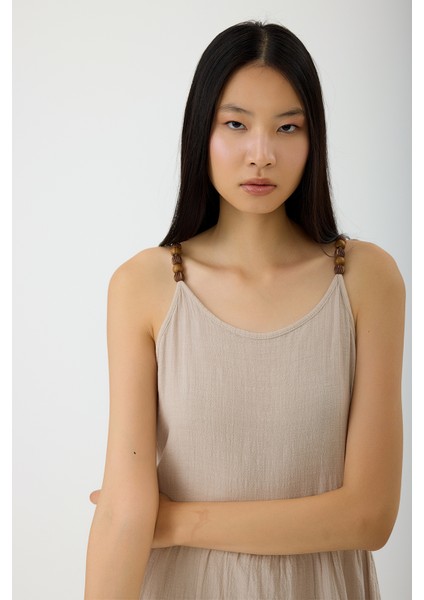 Boncuk Askılı Keten Elbise indirimleri