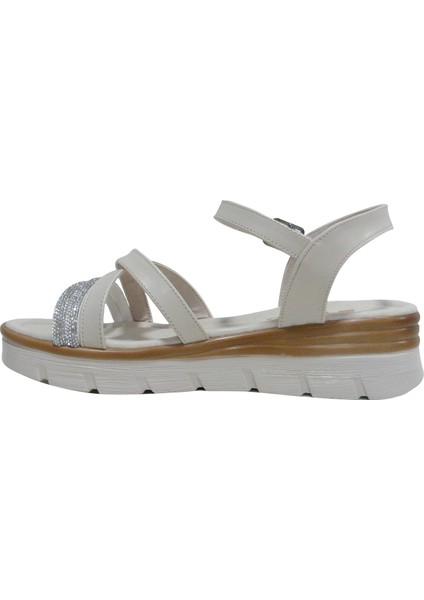 Bej Krem Kahverengi Pırlanta Taşlı Tokalı Anatomik Comfort Sandalet modelleri