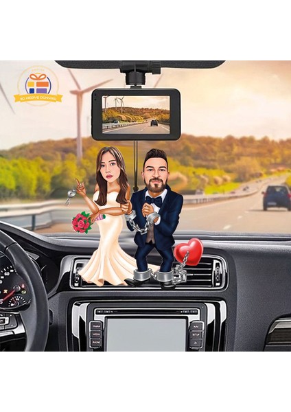 Gelin Damat Artık Anahtarın Bende Karikatürü Araba Dikiz Ayna Süsü