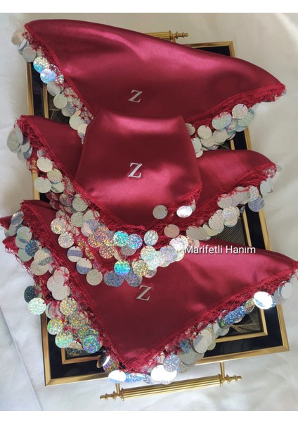 Bordo Saten Nakışlı Halay Mendili 1 Adet