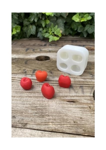Concept Kiraz Dörtlü Mum Kalıbı (Silikon) (2,5 x 2 x 1,8 Cm) (Küçük Süsleme Kalıbı) 1 Adet