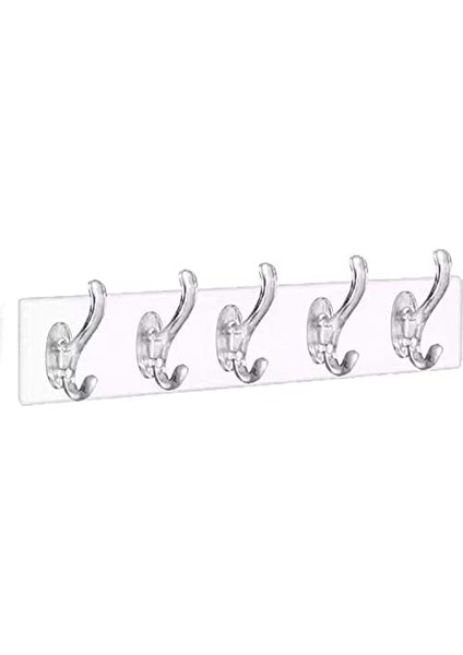 Şeffaf Askı Süper Güçlü Yapışkanlı Suya Dayanıklı Şeffaf Askı 5 Adet Asma Kancalı Kapı Duvar Askısı Mutfak Askısı Banyo Askısı Kendinden Yapışkanlı Askı, Vidasız Dübelsiz Askı Seti
