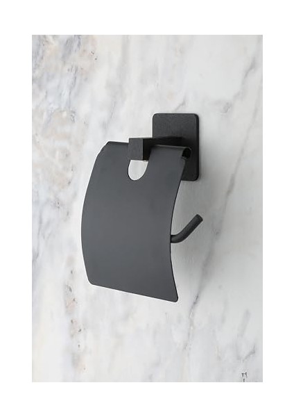 Banyo Kare Siyah Yapışkanlı Kapaklı Tuvalet Kağıtlığı Wc Kağıtlık Tuvalet Kağıdı Askısı
