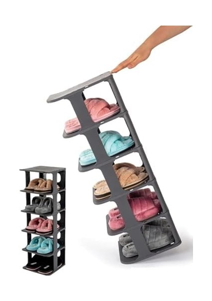 Home 5 Katlı Plastik Ayakkabılık Raf, Eklenebilir ve Büyütülebilir Düzenleyici Organizer, Kapı Önü ve Ev Içi Kullanım Için Ideal, Uzun Ömürlü ve Dayanıklı (Antrasit Gri)