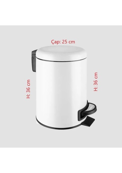 Paslanmaz Elit Pedallı Çöp Kovası Beyaz 12 Lt (000302-2)