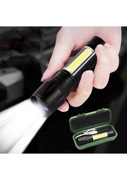 Home LED USB Şarjlı Ultra Güçlü Mini Boy El Feneri, Metal Kasa, 3 Modlu Işık Modülü, Klipsli ve Kutulu, Şarj Kablosu Dahil, Taşınabilir Aydınlatma Çözümü