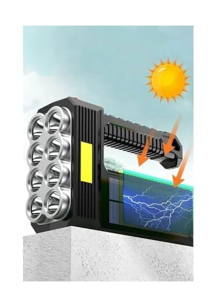 Enerjili 8 Gözlü Kamp Lambası Solar ve Uzun Menzilli Kamp Feneri Yüksek Performanslı