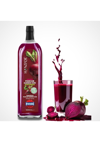 Bitkisel Pancar Kvass Fermente Kırmızı Pancar Içeren Kür 1 Litre Cam Şişe