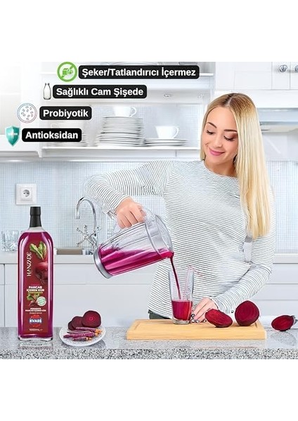 Bitkisel Pancar Kvass Fermente Kırmızı Pancar Içeren Kür 1 Litre Cam Şişe