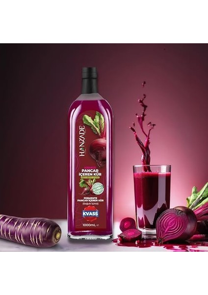 Bitkisel Pancar Kvass Fermente Kırmızı Pancar Içeren Kür 1 Litre Cam Şişe