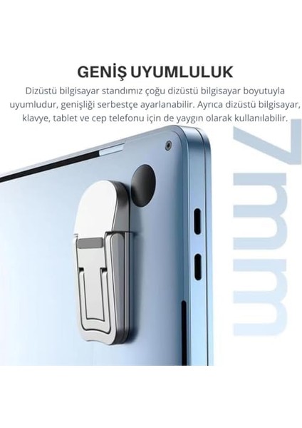 Metal 2 Adet 7mm 3m Yapışkanlı Katlanabilir Ultra Mini Laptop Standı,2 Açılı Laptop Yükseltici Siyah