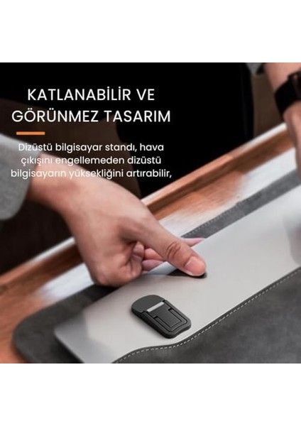 Metal 2 Adet 7mm 3m Yapışkanlı Katlanabilir Ultra Mini Laptop Standı,2 Açılı Laptop Yükseltici Siyah