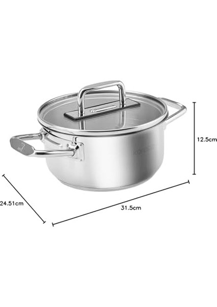 Grace Indüksiyon Tabanlı Çelik Tencere 22 cm 3.8 Litre Metal
