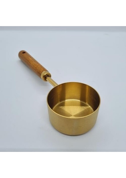 60 ml Kapasiteli Ahşap Saplı Metal Ölçü Kaşığı - Altın Ton