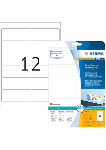 10017 Adres Çıkartması, Dın A4, Çıkarılabilir 99,1 x 42,3 Mm, 25 Yaprak, Kağıt, Mat Kendinden Yapışkanlı, 300 Yapışkan Etiket, Beyaz