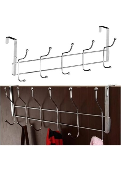Home 12'li Kapı Arkası Metal Askı,amerikan Kapı Arkası Askılık,banyo,mutfak,yatak Odası Için Kapı Arkasına Takılan Krom Askı (1)
