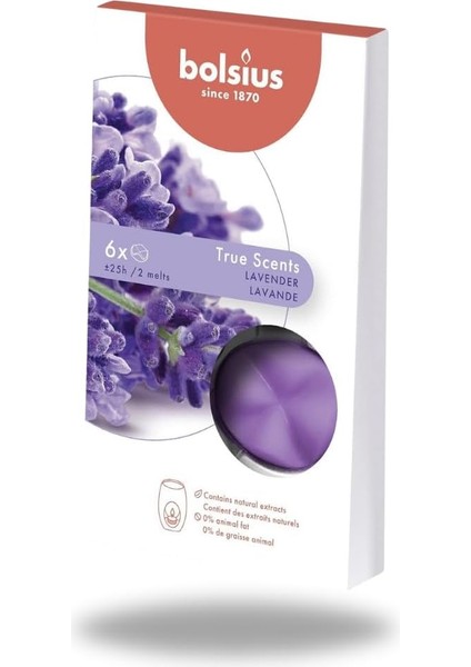 Kokulu Buhardanlık Eritme Mum Tableti - Lavanta Kokulu - 6 Yuvarlak Şekilli Tablet Mum - 2-3 Kere Eritme ile Toplamda Yaklaşık 25 Saat Koku Deneyimi