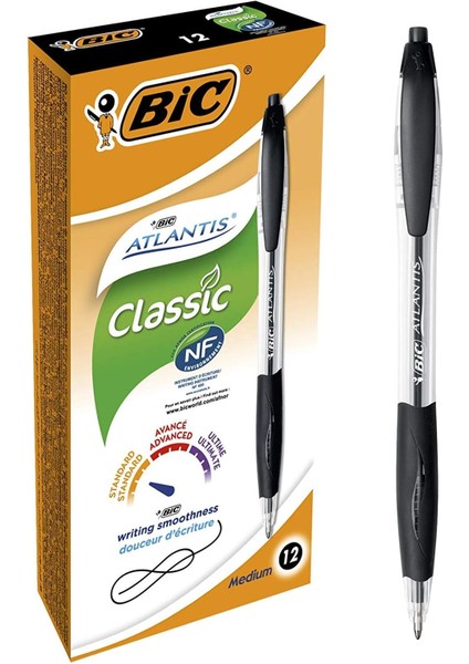 Atlantis Classic Basmalı Tükenmez Kalem (0,32 Mm, Kutuda 12 Adet) Siyah