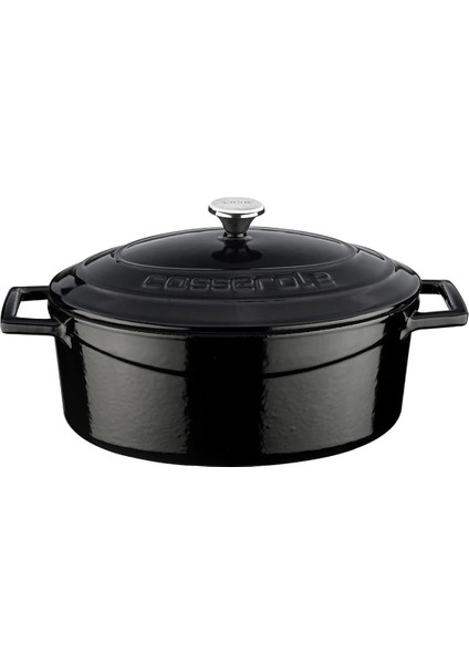 Metal Oval Döküm Tencere, 25 Cm, 3.19 L Hacim, Siyah