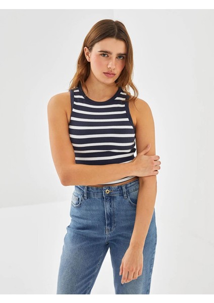 Lcw Vision Bisiklet Yaka Çizgili Kadın Crop (S5)