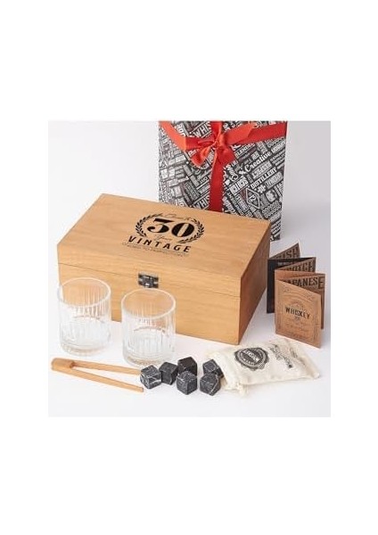 30 Yaş Tasarımlı Ahşap Kutulu 2'li Glasgow Viski Kadeh Seti + 6 Soğutucu Taş fiyatları