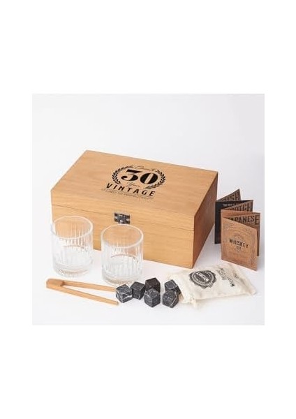 30 Yaş Tasarımlı Ahşap Kutulu 2'li Glasgow Viski Kadeh Seti + 6 Soğutucu Taş modelleri