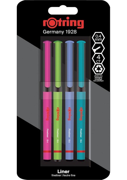 Fineliner, Ince Keçe Uçlu Kalem 0.4 Mm, 4'lü Paket, Canlı Renkler