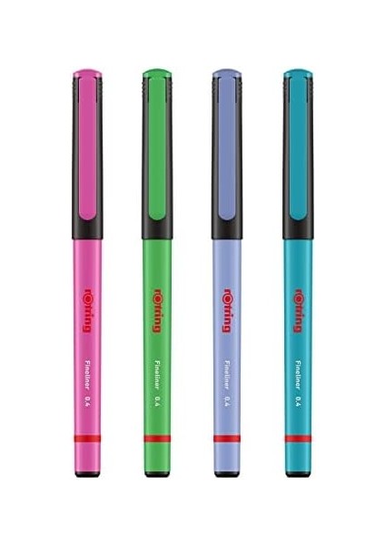 Fineliner, Ince Keçe Uçlu Kalem 0.4 Mm, 4'lü Paket, Canlı Renkler