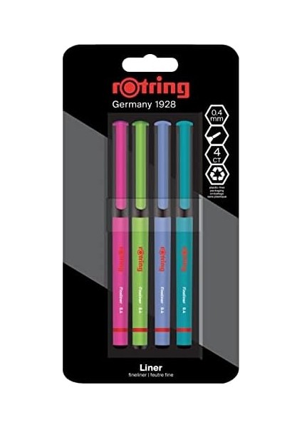 Fineliner, Ince Keçe Uçlu Kalem 0.4 Mm, 4'lü Paket, Canlı Renkler